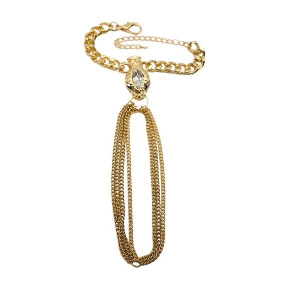 New Women Gold Fashion Bracelet Metal Hand Chain Connected Ring Bling Snake Head - Picture 13 of 17